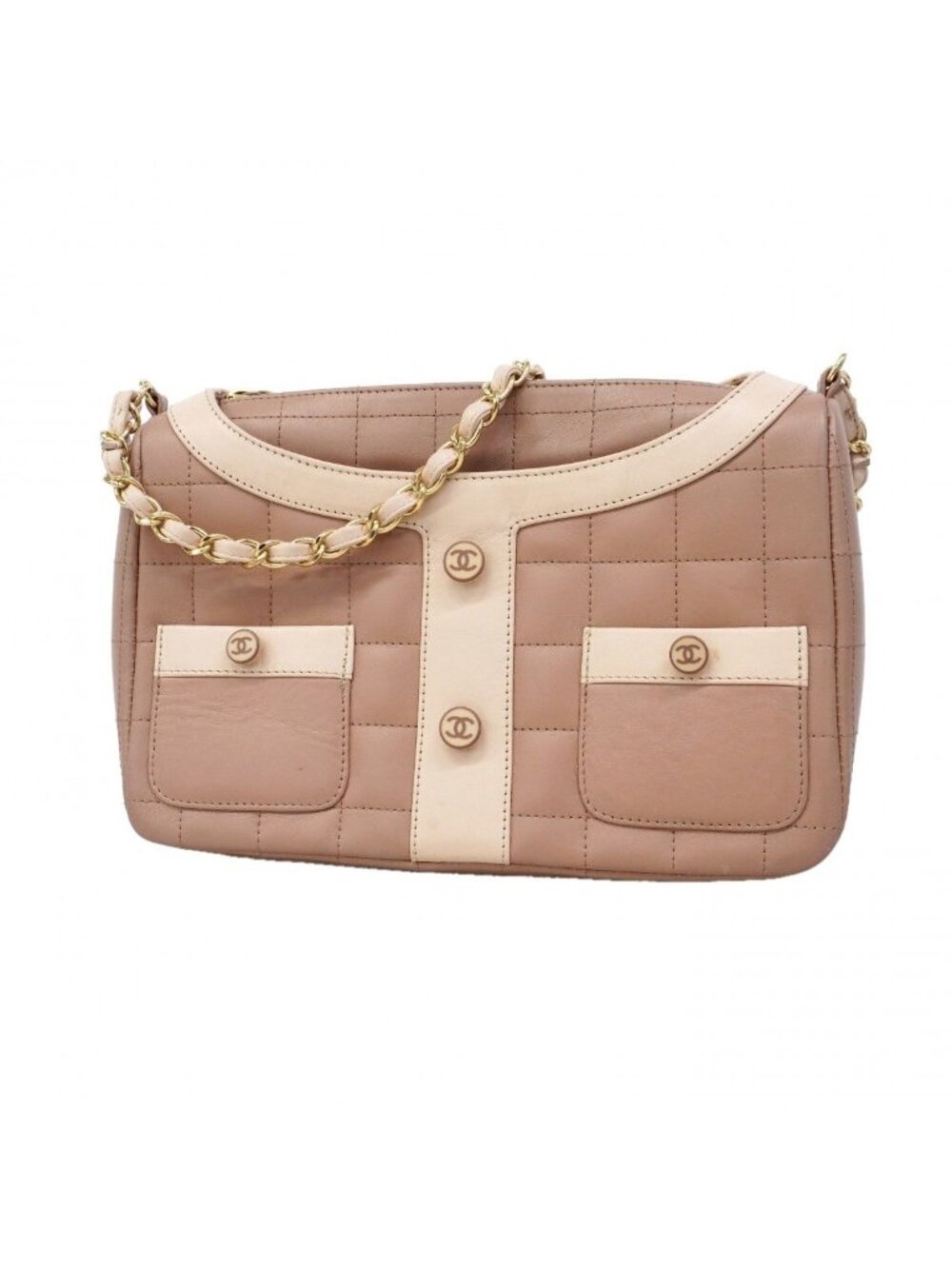 Chanel Shoulder Bag Girl Lambskin Pink Beige Gold